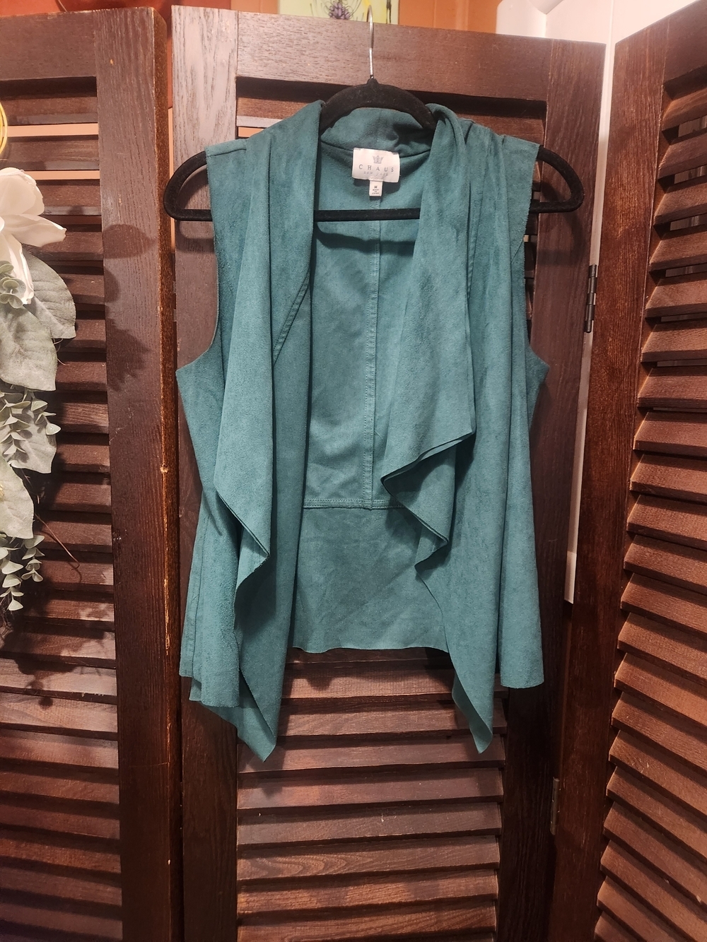 Chaus Teal Sleeveless Draped Open Front Vest
